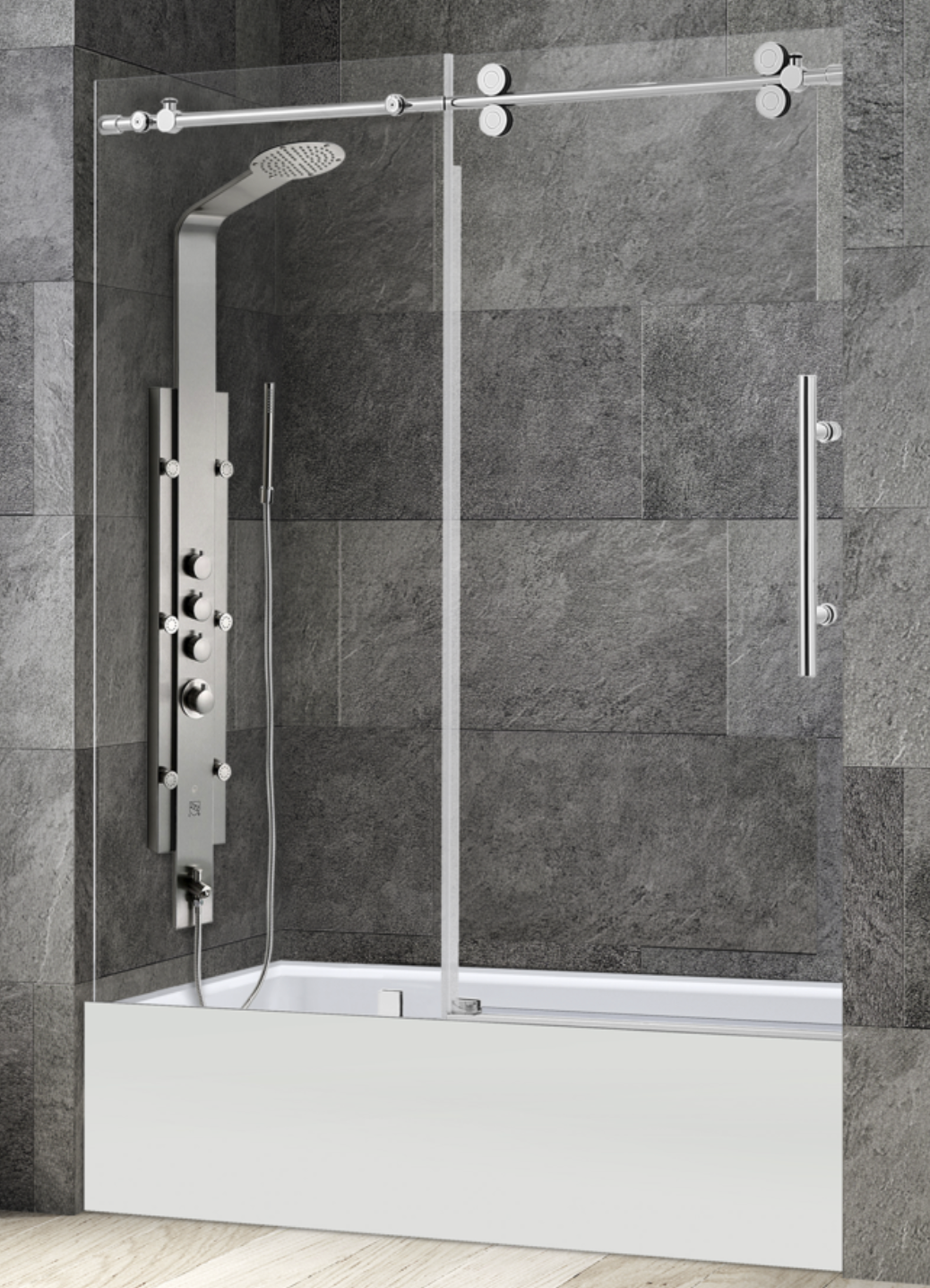 GLASS FRAMELESS SHOWER DOOR BRUSHED NICKEL